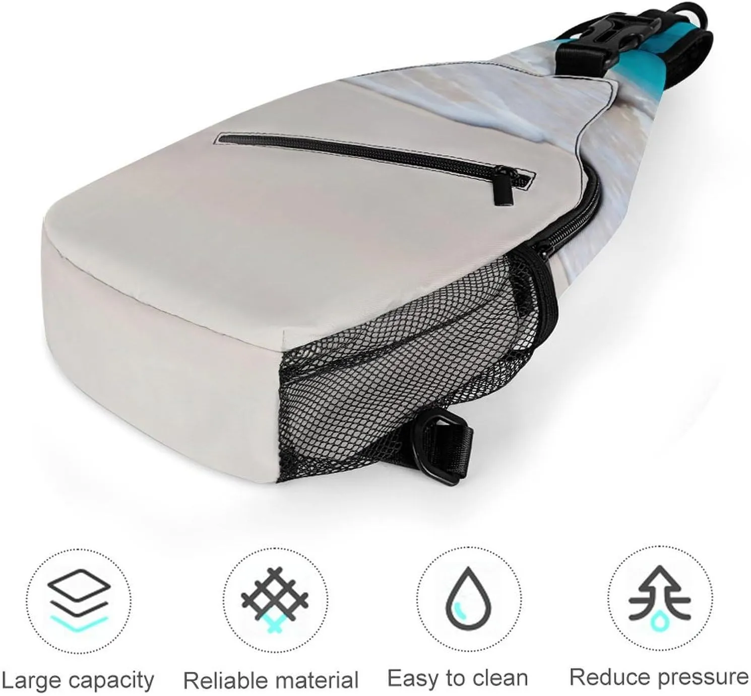 Tropical Beach Scene Turquoise Water Durable And Adjustable Chest Bag There Are Pockets on The Outside for Unisex