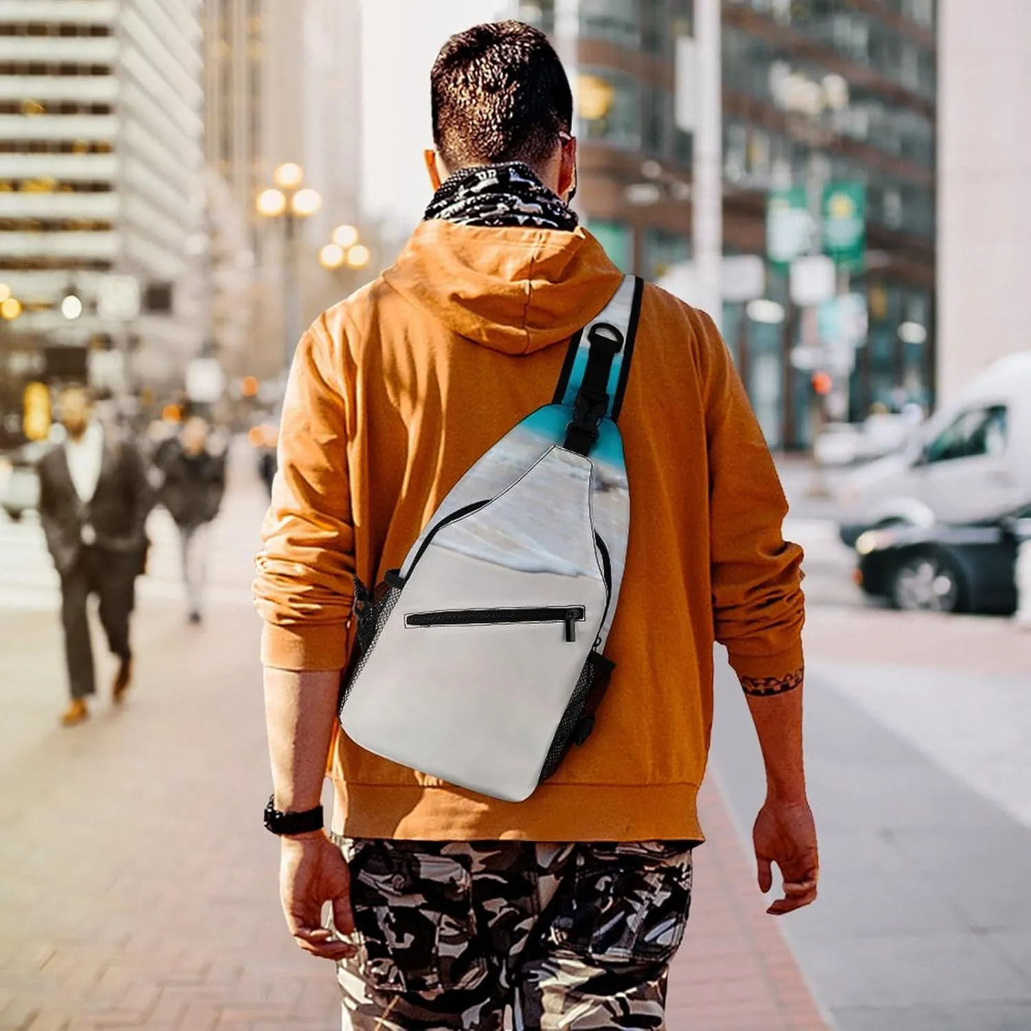 Tropical Beach Scene Turquoise Water Durable And Adjustable Chest Bag There Are Pockets on The Outside for Unisex