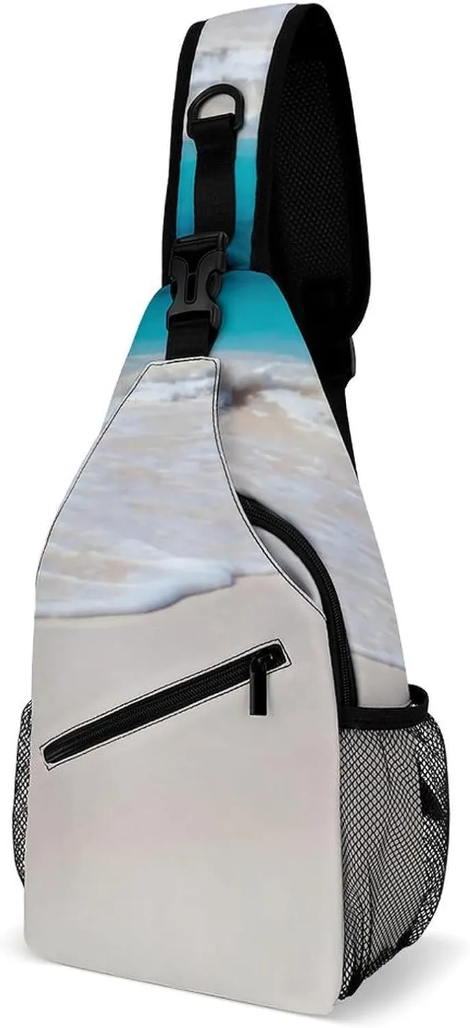 Tropical Beach Scene Turquoise Water Durable And Adjustable Chest Bag There Are Pockets on The Outside for Unisex