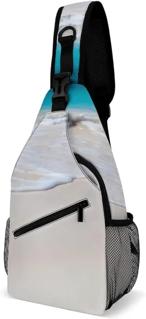 Tropical Beach Scene Turquoise Water Durable And Adjustable Chest Bag There Are Pockets on The Outside for Unisex