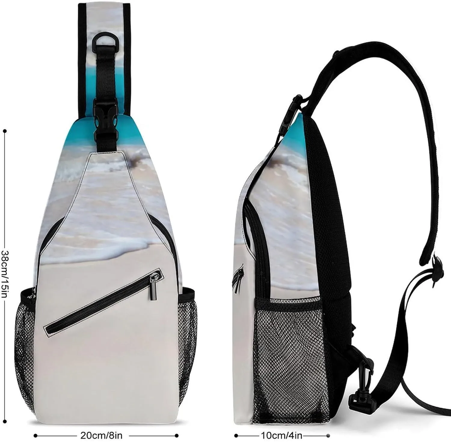 Tropical Beach Scene Turquoise Water Durable And Adjustable Chest Bag There Are Pockets on The Outside for Unisex