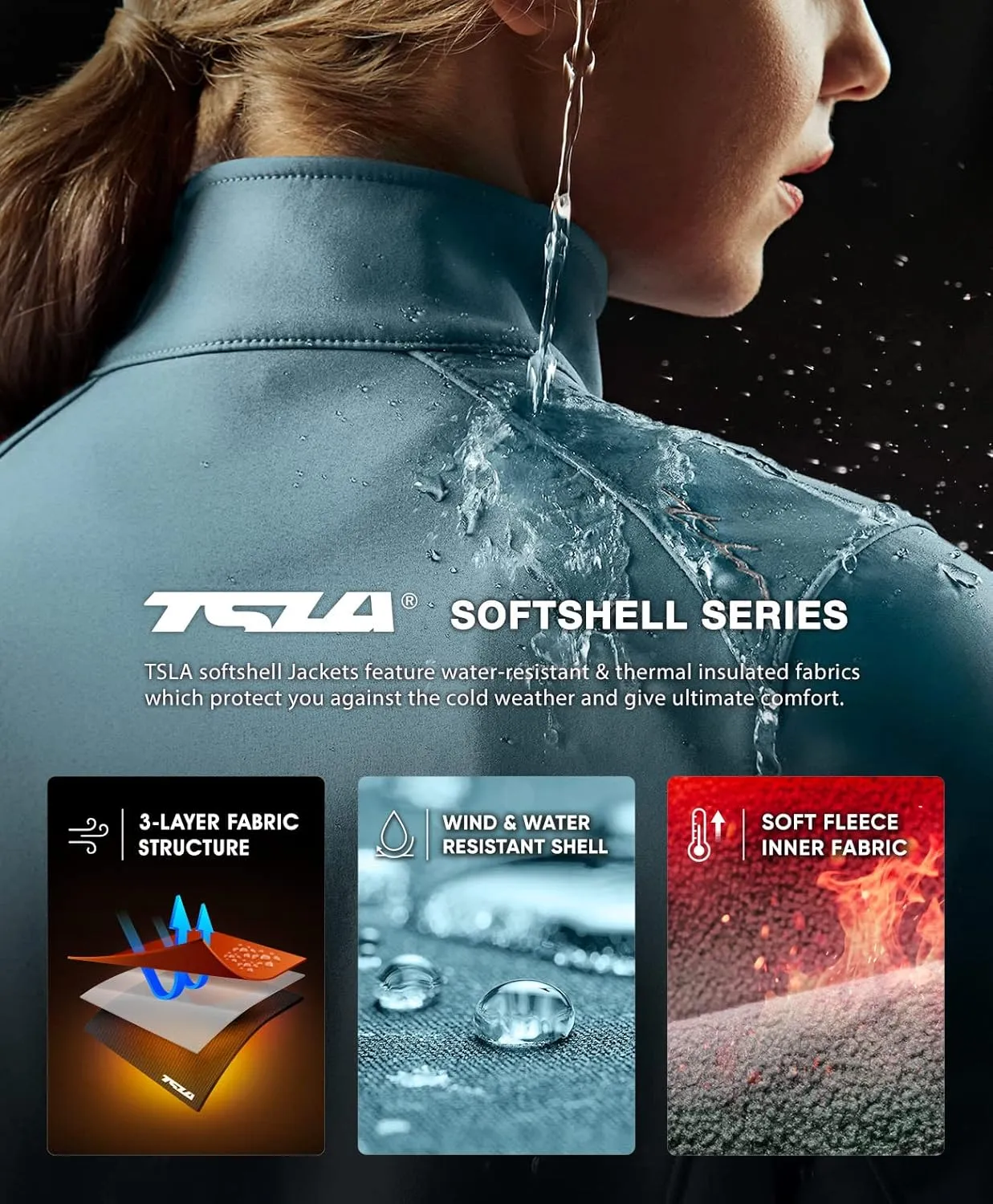 TSLA Women's Full-Zip Waterproof Softshell Jacket, Micro Fleece Jacket, Wind Proof Lightweight Jackets
