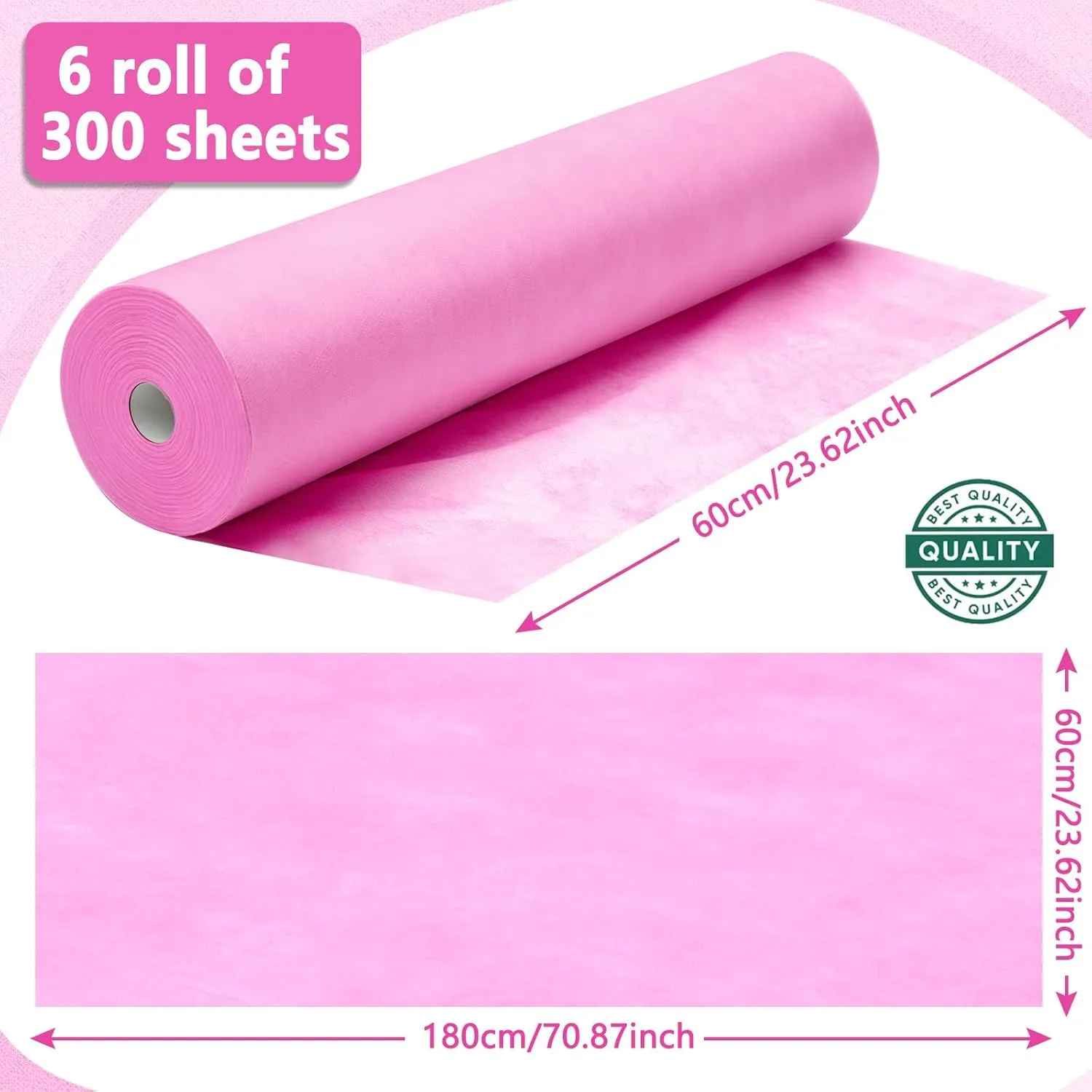 Tudomro 6 Roll Disposable Non Woven Bed Sheets 24 x 71 Inch Massage Table Paper Covers Non Woven Fabric Massage Bed Sheets Waterproof Spa Breathable Bed Cover for Beauty Salon, Hotels (White and Pink)