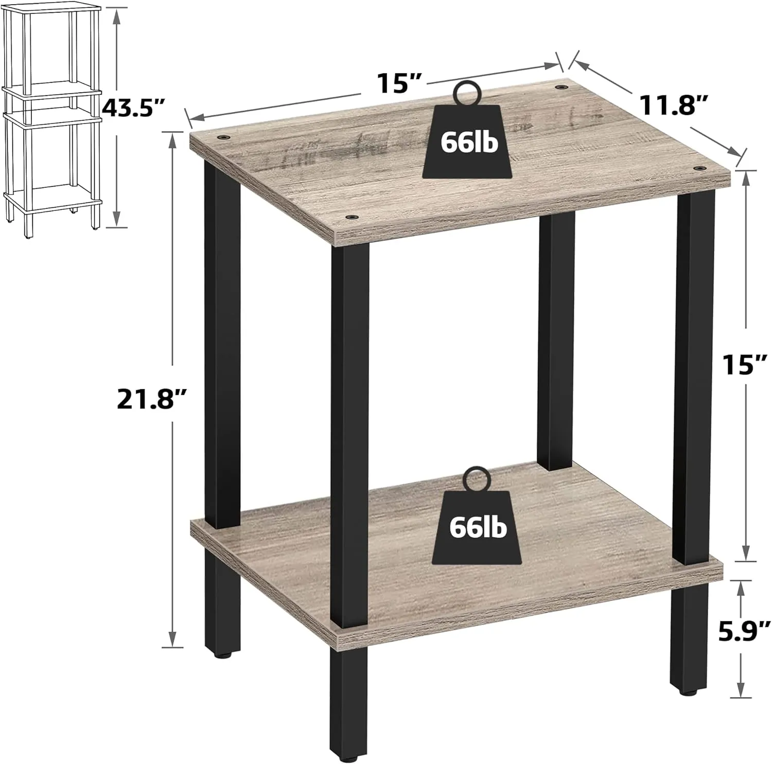 TUTOTAK End Table, Side Table, Nightstand, 2-Tier Storage Shelf, Sofa Side Table for Small Space, Living Room, Bed Room TB01BG034