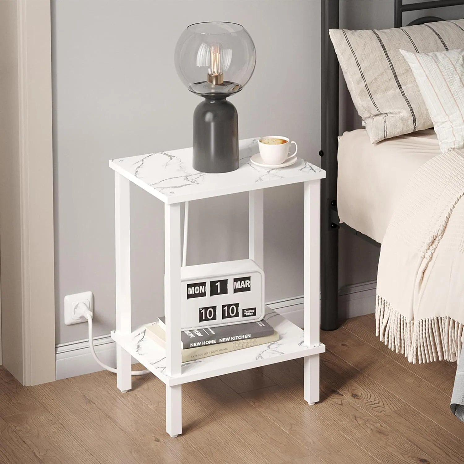 TUTOTAK End Table, Side Table, Nightstand, 2-Tier Storage Shelf, Sofa Side Table for Small Space, Living Room, Bed Room TB01BMW034