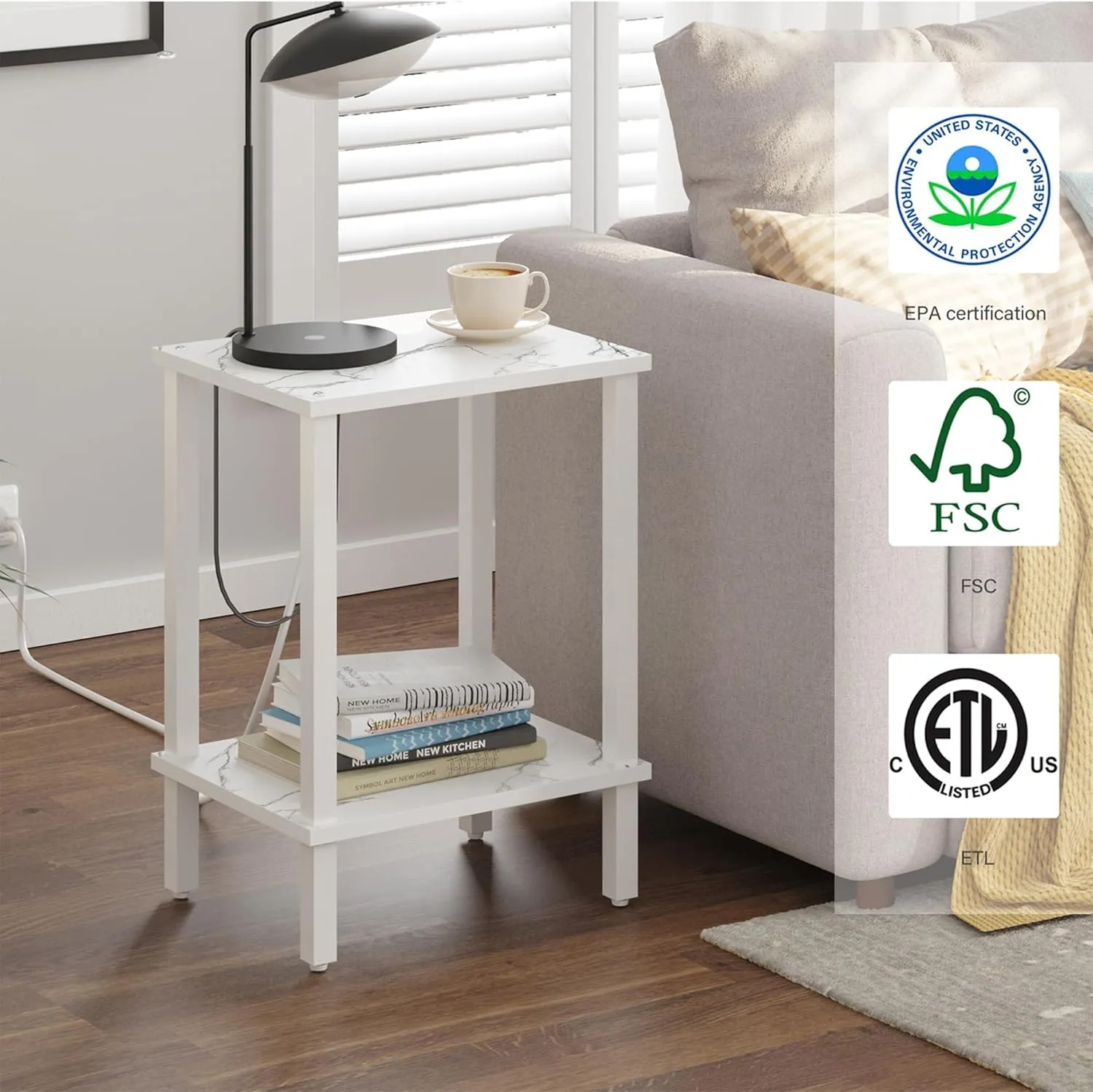 TUTOTAK End Table, Side Table, Nightstand, 2-Tier Storage Shelf, Sofa Side Table for Small Space, Living Room, Bed Room TB01BMW034