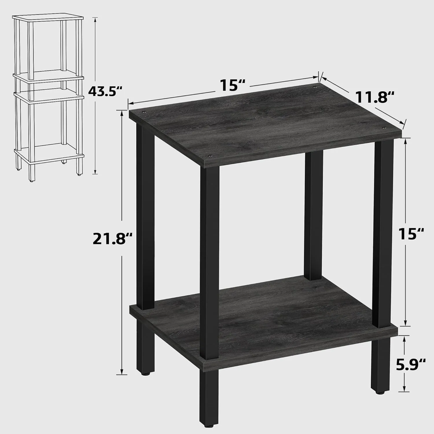 TUTOTAK End Table, Side Table, Nightstand, 2-Tier Storage Shelf, Sofa Table for Small Space, Living Room, Bed Room, Charcoal Grey TB01BY034