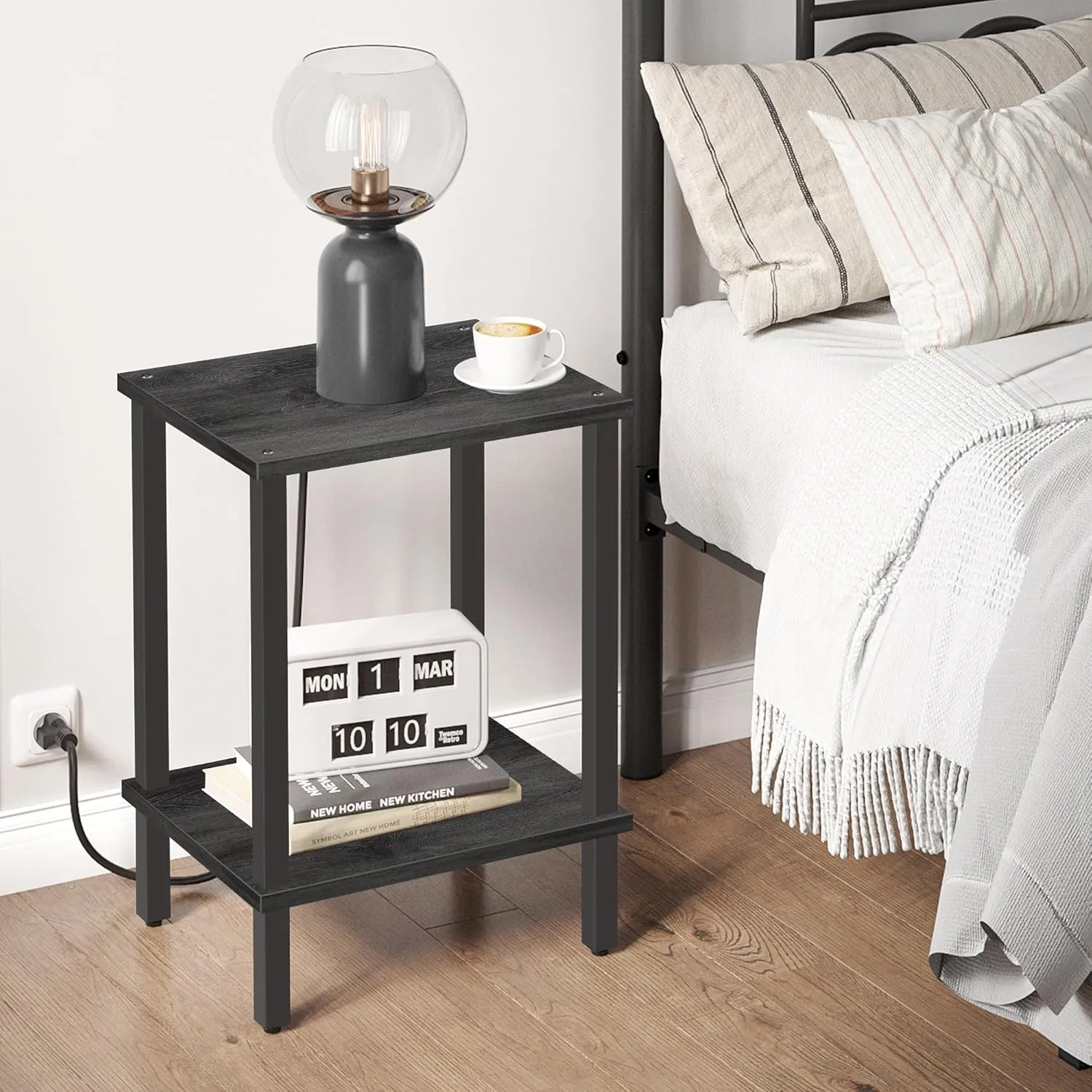 TUTOTAK End Table, Side Table, Nightstand, 2-Tier Storage Shelf, Sofa Table for Small Space, Living Room, Bed Room, Charcoal Grey TB01BY034