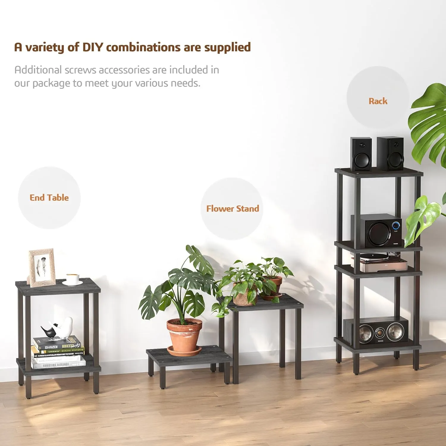 TUTOTAK End Table, Side Table, Nightstand, 2-Tier Storage Shelf, Sofa Table for Small Space, Living Room, Bed Room, Charcoal Grey TB01BY034