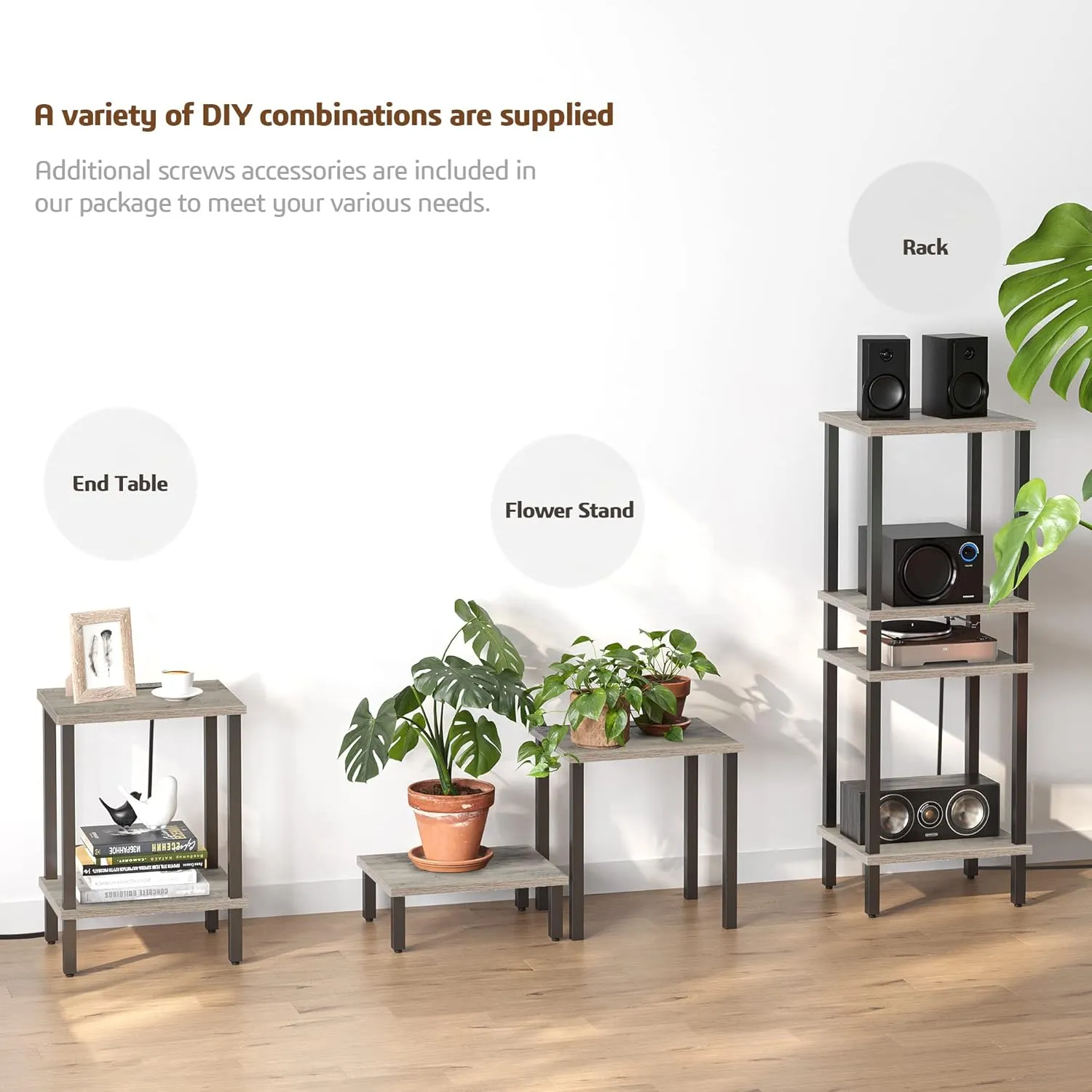TUTOTAK End Table with Charging Station, Small Side Table with Outlets, Nightstand Bedside Table, 2-Tier Storage Shelf for Small Space, Living Room, Bedroom, Greige TB01BG040