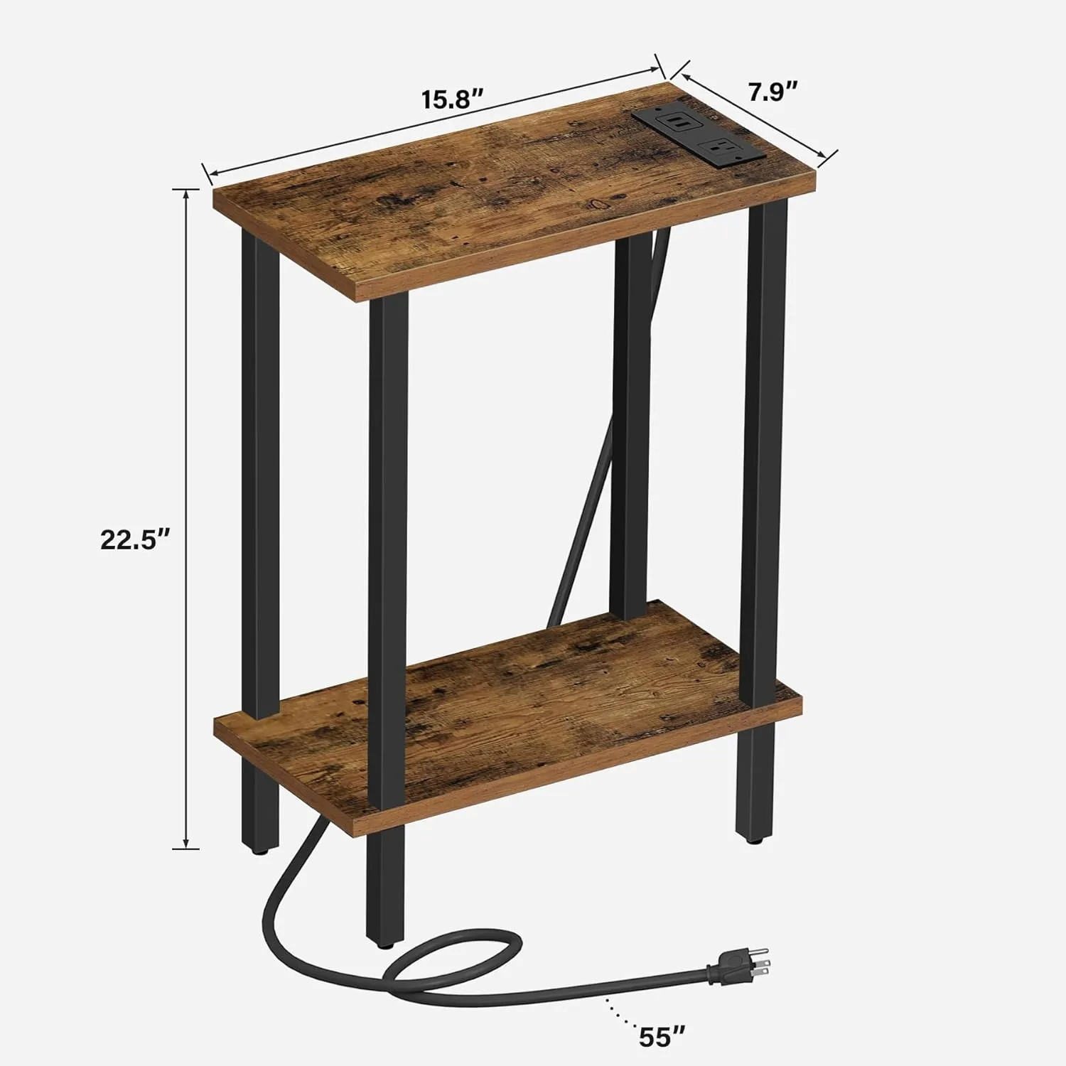 TUTOTAK Small End Table with Charging Station, Narrow Side Table with USB Ports and Outlets, Skinny Sofa Table, Slim Nightstand, Living Room, Bed Room, Brown TB01BB060