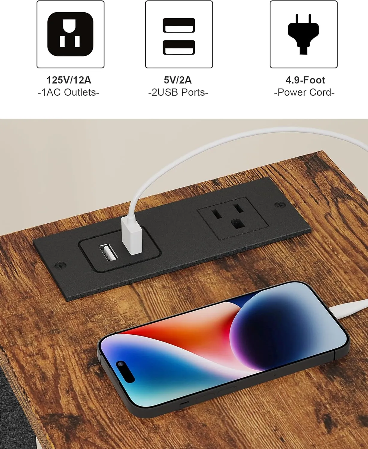 TUTOTAK Small End Table with Charging Station, Narrow Side Table with USB Ports and Outlets, Skinny Sofa Table, Slim Nightstand, Living Room, Bed Room, Brown TB01BB060