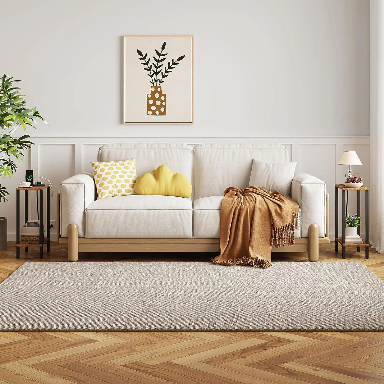 TUTOTAK Small End Table with Charging Station, Narrow Side Table with USB Ports and Outlets, Skinny Sofa Table, Slim Nightstand, Living Room, Bed Room, Brown TB01BB060