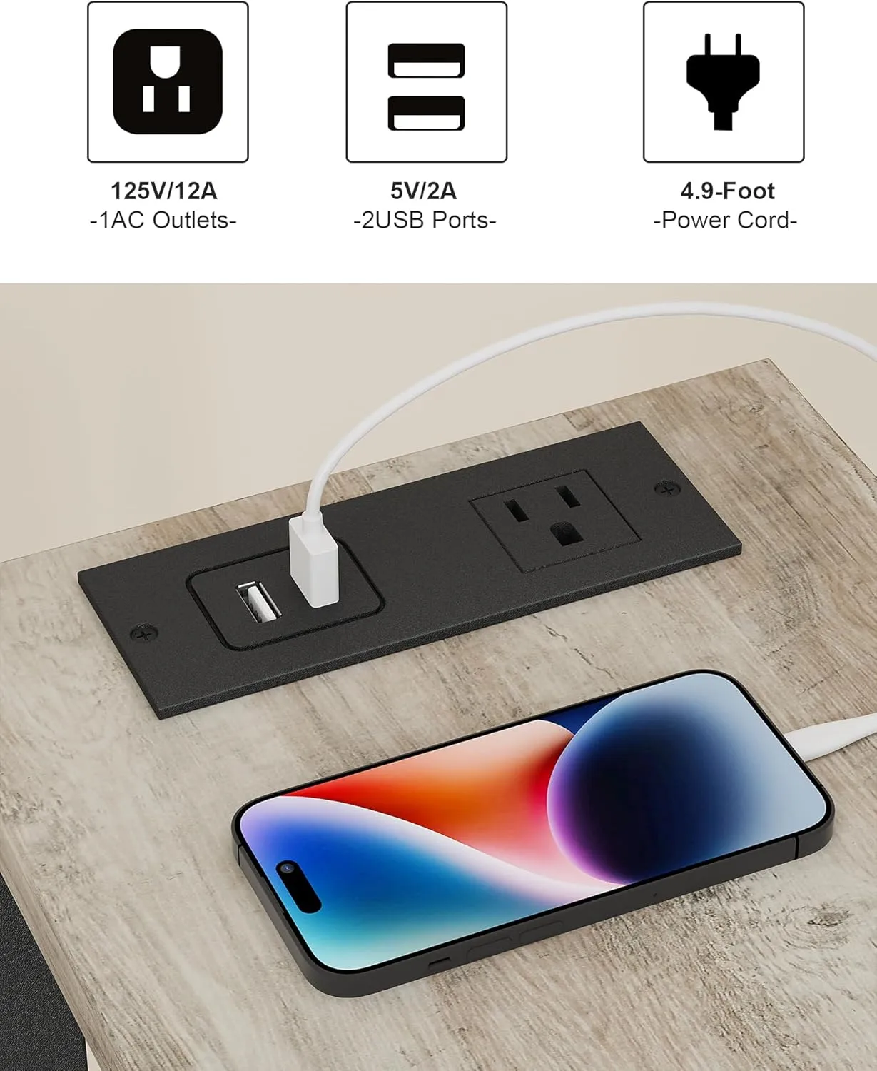 TUTOTAK Small End Table with Charging Station, Narrow Side Table with USB Ports and Outlets, Skinny Sofa Table, Slim Nightstand, Living Room, Bed Room, Greige TB01BG060