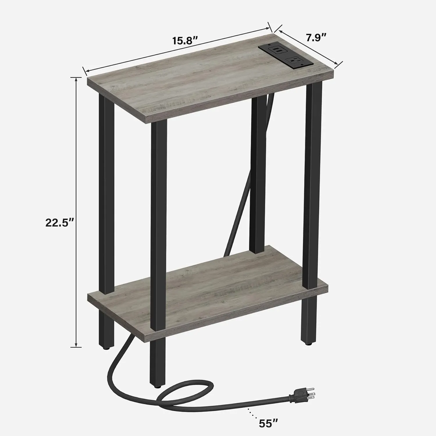 TUTOTAK Small End Table with Charging Station, Narrow Side Table with USB Ports and Outlets, Skinny Sofa Table, Slim Nightstand, Living Room, Bed Room, Greige TB01BG060