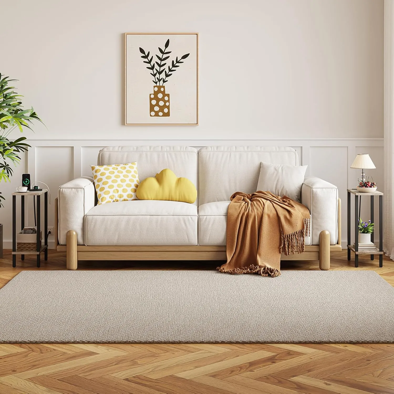 TUTOTAK Small End Table with Charging Station, Narrow Side Table with USB Ports and Outlets, Skinny Sofa Table, Slim Nightstand, Living Room, Bed Room, Greige TB01BG060