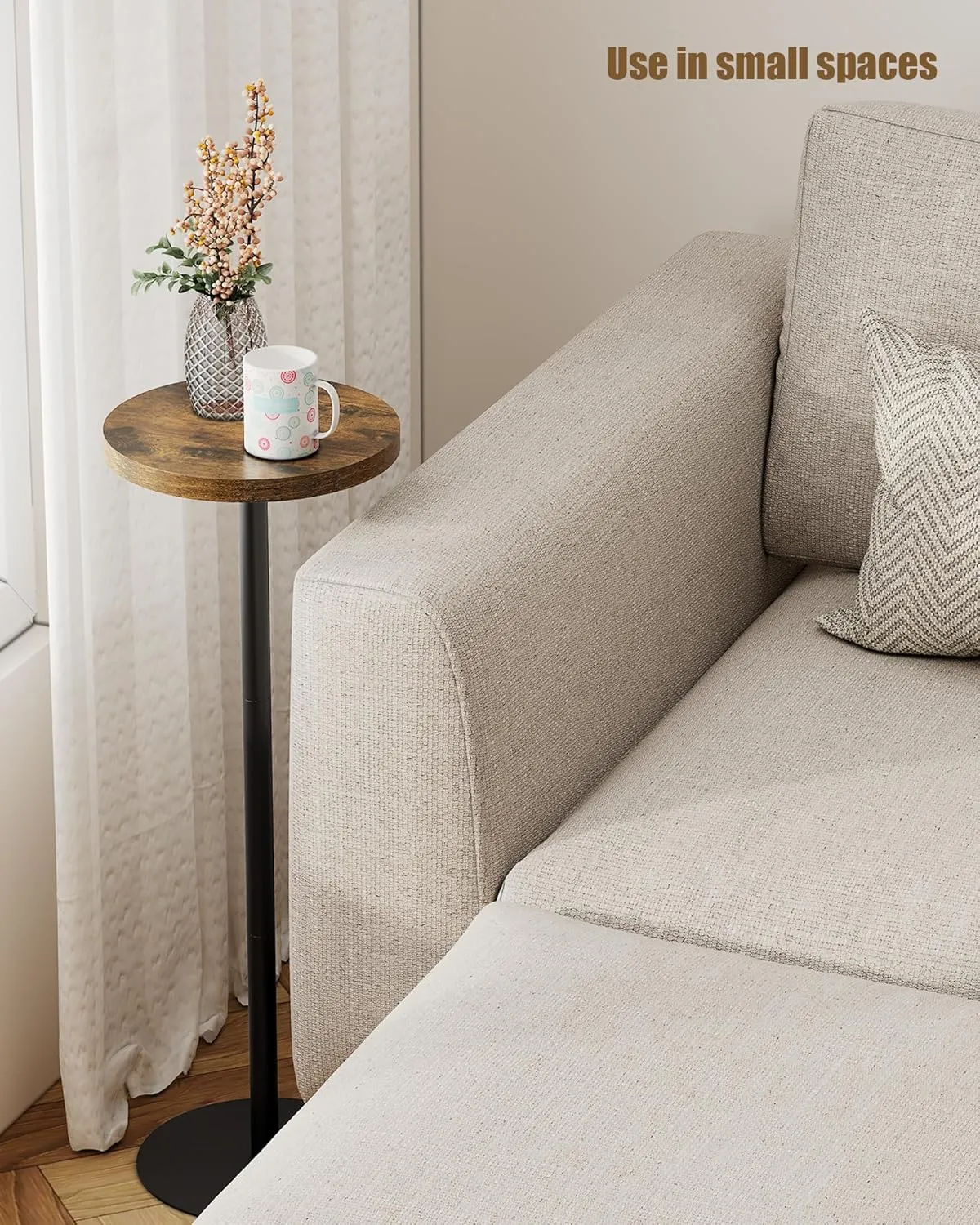 TUTOTAK Tall Round Side Table, Small End Table, Beside Table, Drink Table, Pedestal Side Table, livingroom, Brown TB01BB065