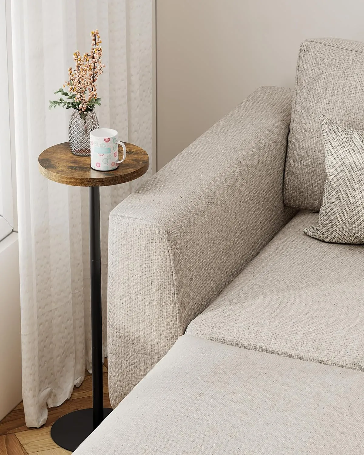 TUTOTAK Tall Round Side Table, Small End Table, Beside Table, Drink Table, Pedestal Side Table, livingroom, Brown TB01BB065