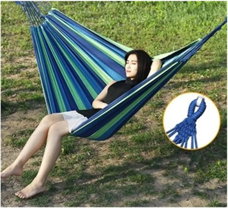 Two-Person Canvas Fabric Hammock with Travel Bag - Ideal for Outdoor and Indoor Use in Patios and Backyards