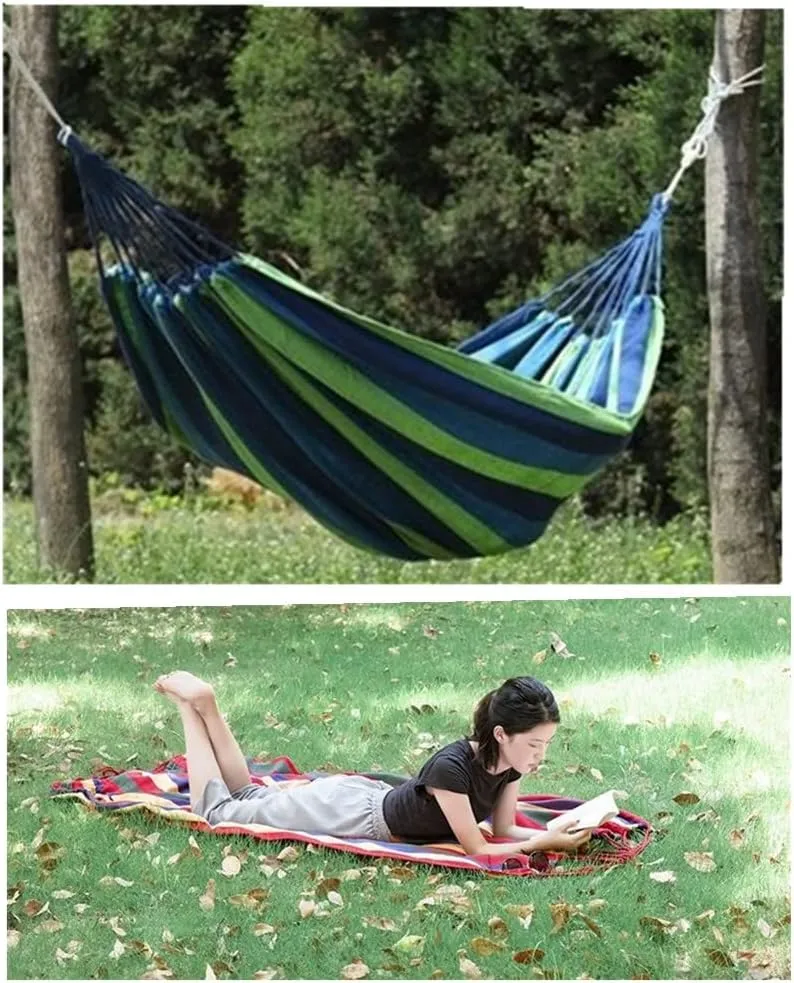 Two-Person Canvas Fabric Hammock with Travel Bag - Ideal for Outdoor and Indoor Use in Patios and Backyards