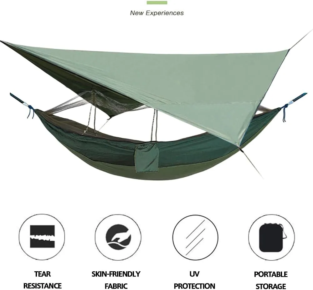Two-Person Parachute Fabric Hammock with Canopy and Mosquito Net - Detachable, Rainproof, and Spacious
