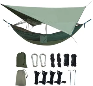 Two-Person Parachute Fabric Hammock with Canopy and Mosquito Net - Detachable, Rainproof, and Spacious