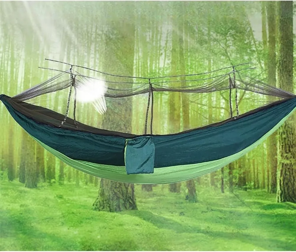 Two-Person Parachute Fabric Hammock with Canopy and Mosquito Net - Detachable, Rainproof, and Spacious