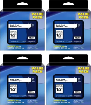 TZE-231 Compatible Brother Label Makers Tape TZe 231 TZ-231 Label Tape 12mm 0.47 White, Work for Brothers Ptouch PT-H110 PT-D410 PT-D600 PT-D200 PT-D210, Black on White, Work for Home Office