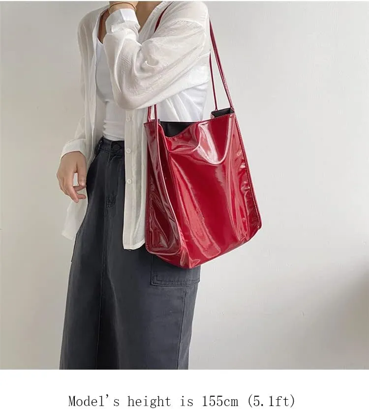 Ulisty Women Patent Leather Bag Soft Tote Bag Shiny Shoulder Bag Minimal Purse Fashion Handbag