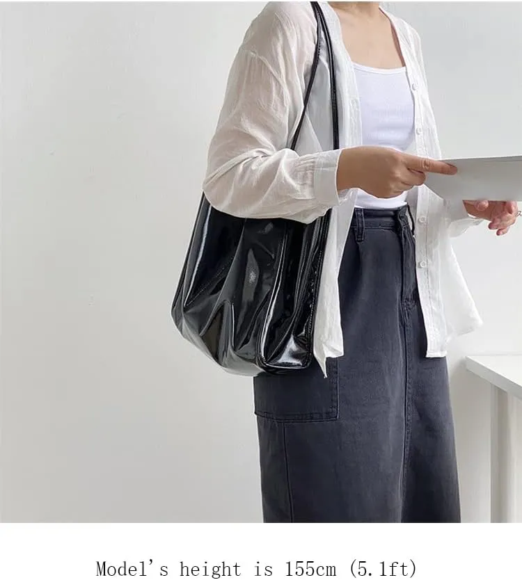 Ulisty Women Patent Leather Bag Soft Tote Bag Shiny Shoulder Bag Minimal Purse Fashion Handbag