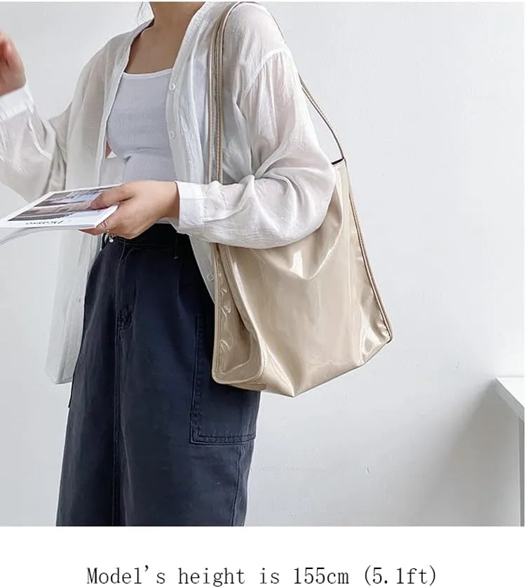 Ulisty Women Patent Leather Bag Soft Tote Bag Shiny Shoulder Bag Minimal Purse Fashion Handbag