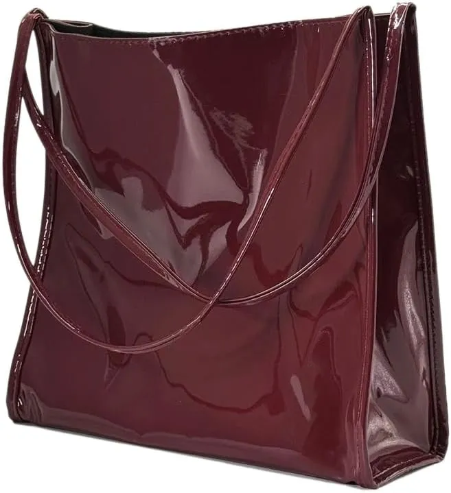 Ulisty Women Patent Leather Bag Soft Tote Bag Shiny Shoulder Bag Minimal Purse Fashion Handbag