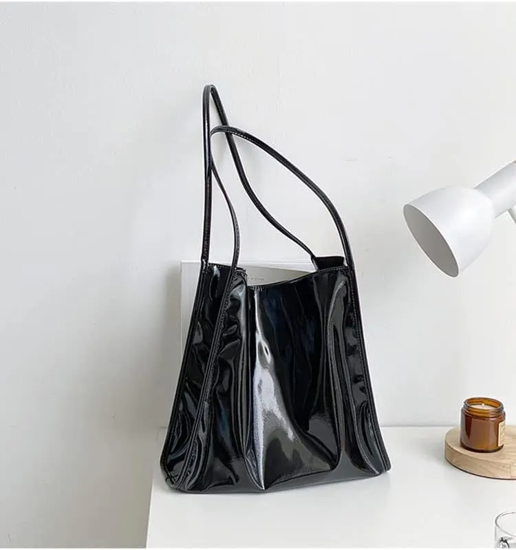 Ulisty Women Patent Leather Bag Soft Tote Bag Shiny Shoulder Bag Minimal Purse Fashion Handbag