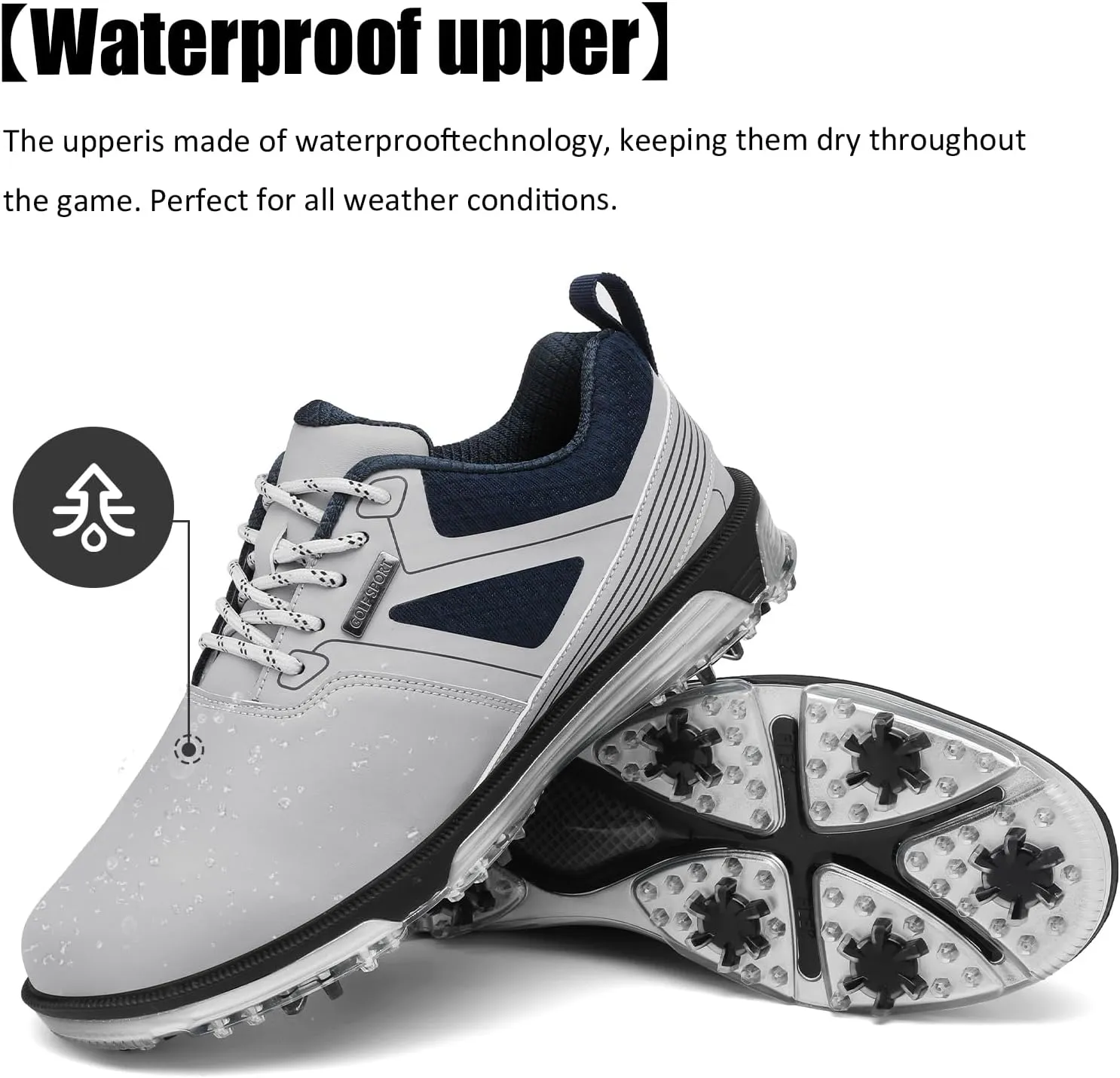 ULTIANT Men's Golf Shoes Fixed Nailless Sole Waterproof Lightweight No-Slip Walking Shoes Size7.5-13