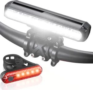 Ultra Bright Bicycle Lights Front and Rear, Powerful USB Rechargeable Bike Light Set, Aluminum Alloy Bike Headlight and Back Taillight for Night Riding, Waterproof LED Light for Mountain Bike