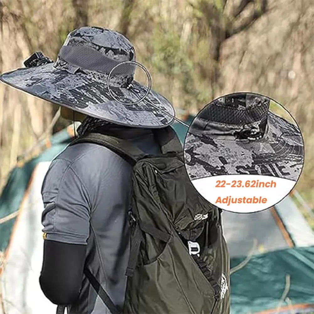 Ultralight Hat with Fans Solar Power, Outdoor Wide Brim Sun Hat with 2 Solar Fan, Removable USB Charging Fan