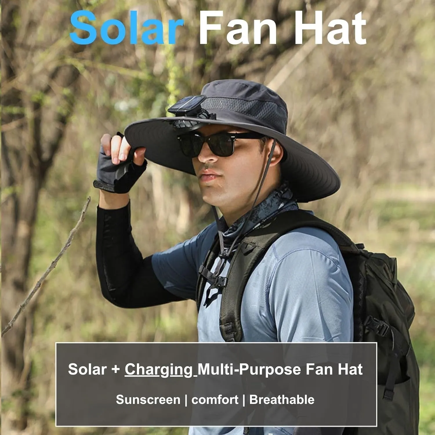 Ultralight Solar Fan Hat for Men&Women,Wide Brim Sun Hat with Dual Fans,USB and Solar Powered,UPF50  Cooling Hat for Outdoors