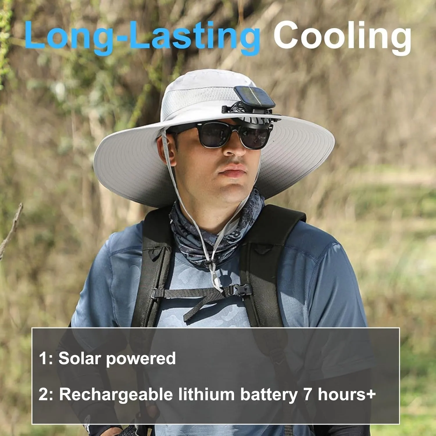 Ultralight Solar Fan Hat for Men&Women,Wide Brim Sun Hat with Dual Fans,USB and Solar Powered,UPF50  Cooling Hat for Outdoors