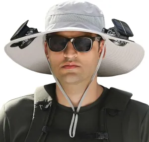 Ultralight Solar Fan Hat for Men&Women,Wide Brim Sun Hat with Dual Fans,USB and Solar Powered,UPF50  Cooling Hat for Outdoors