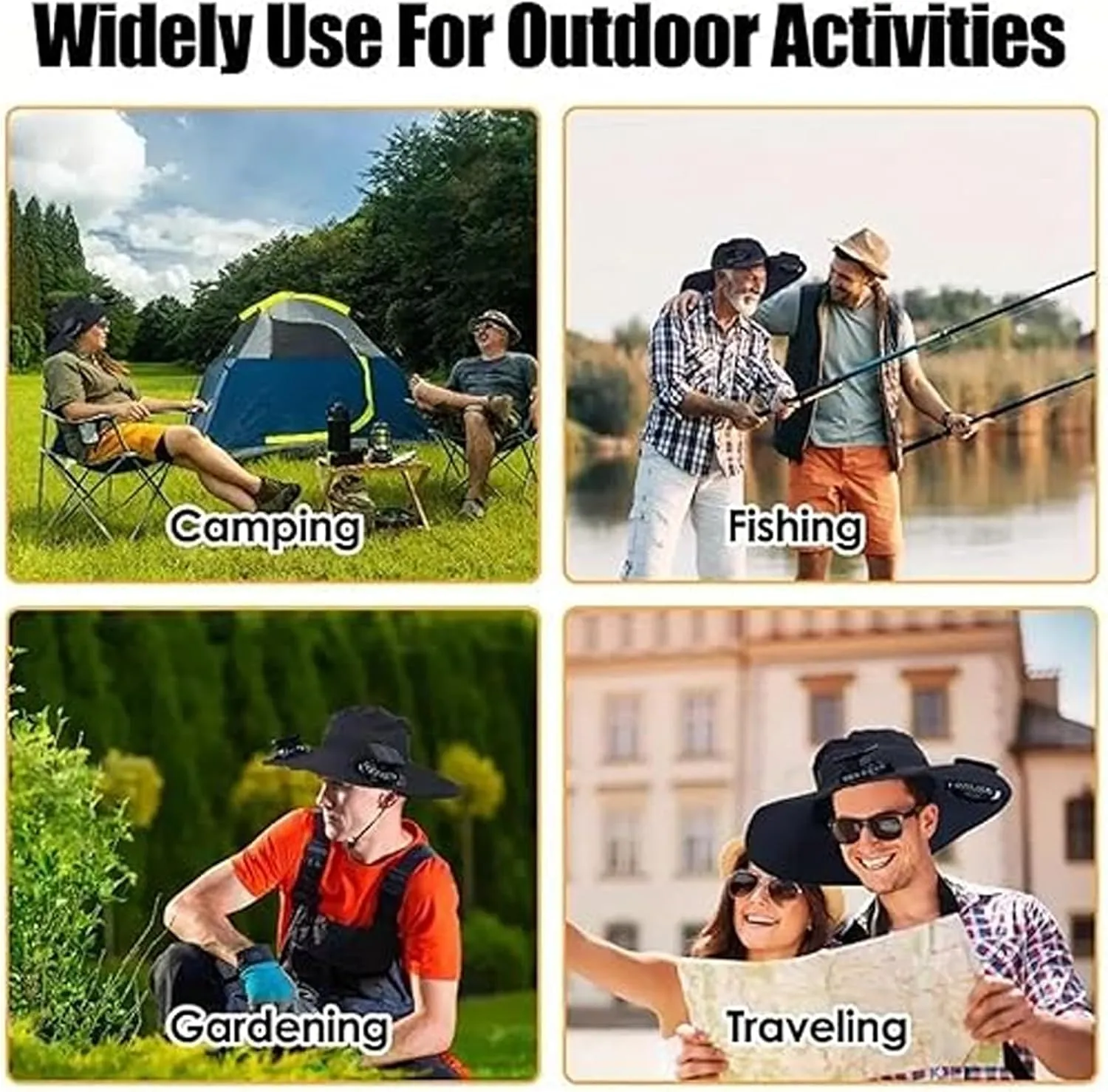 Ultralight Solar Fan Sun Hat, Outdoor Wide Brim Sun Hat with 2 Solar Fan, UPF 50  Waterproof Removable, Solar & USB Charging