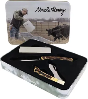Uncle Henry, Schrade Fixed/Folder Stone-Stag