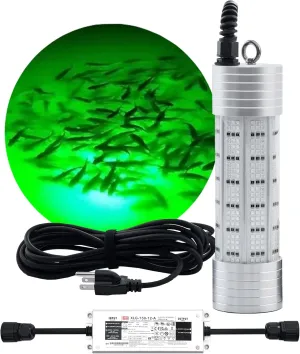 Underwater Fishing Light,Green Light for Fishing 150W High Brightness 20000 Lumens Green Fishing Light 110V&12V LED Submersible Fish Light for Boats,Docks or Kayaks,IP68 Fishing Lamp 30ft Power Cord
