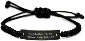 Unique Model Railroads Black Rope Bracelet, Don't Bother Me, I'm Building Model, Present for Men Women, Funny Gifts from Friends, Model Trains, Train Set, Toy Train, Train Set, Electric Train Set, HO