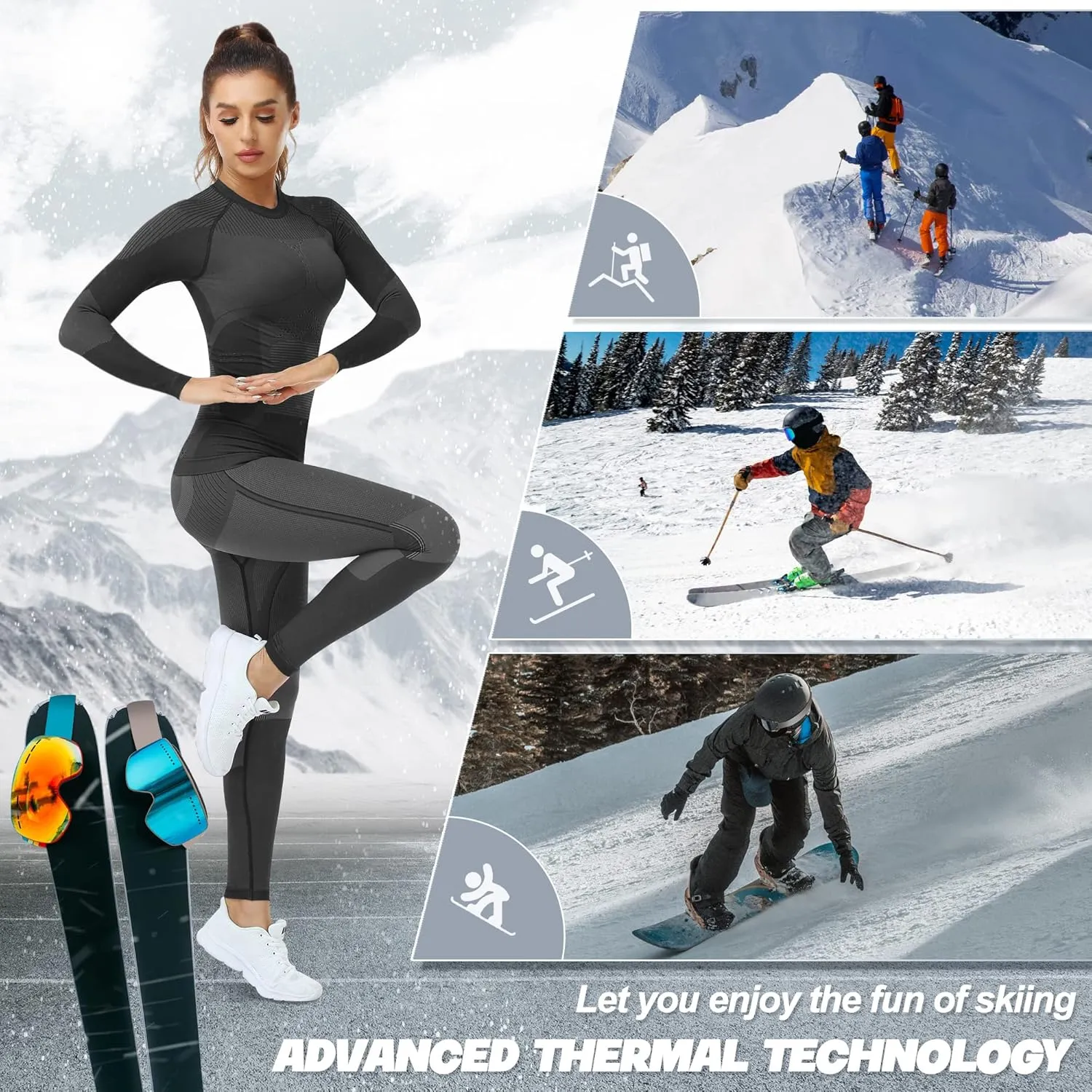 UNIQUEBELLA Womens Thermal Underwear, Thermal Base Layers Women - Ski Wear Ladies Compression Athletic Long Johns Skins Set