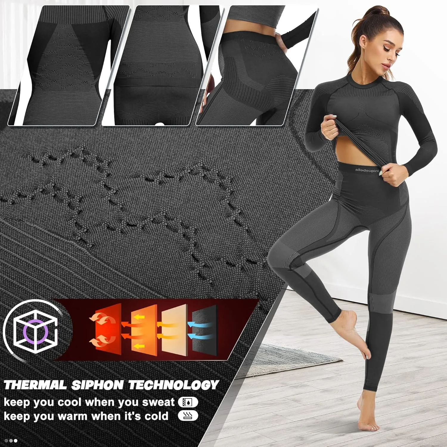 UNIQUEBELLA Womens Thermal Underwear, Thermal Base Layers Women - Ski Wear Ladies Compression Athletic Long Johns Skins Set