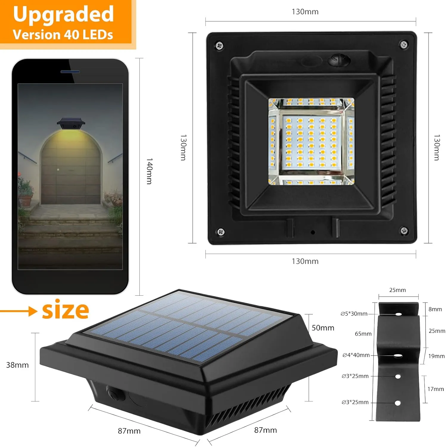 UniqueFire Solar Gutter & Fence Lights - 40 LED Outdoor Waterproof Security Lamps for Eaves, Garden & Walkway (6PCS Black, Warm Light)
