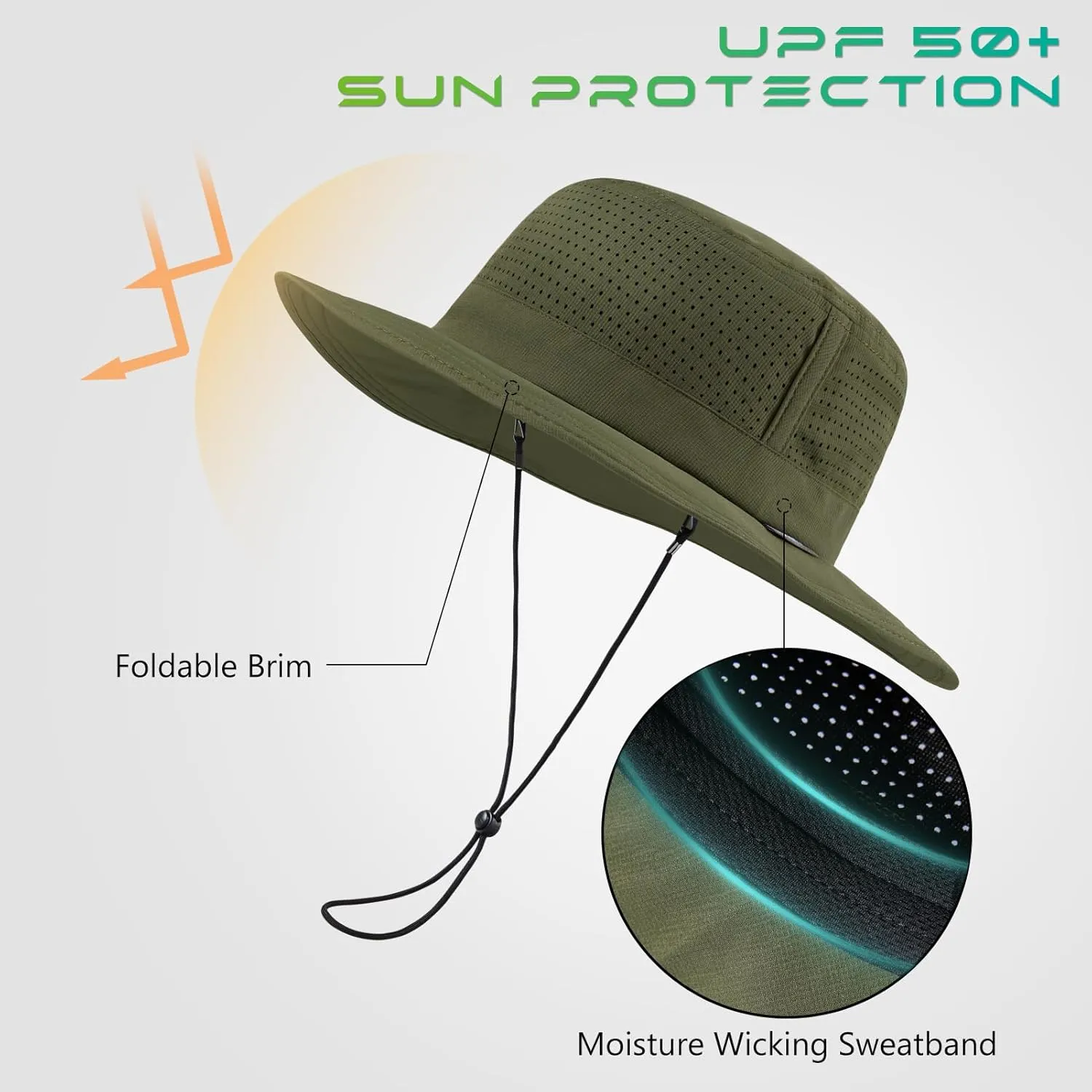 UPF 50  Bucket Sun Hat with Laser Perforated Mesh Cooling Adjustable Breathable Lightweight for Outdoor Men Women