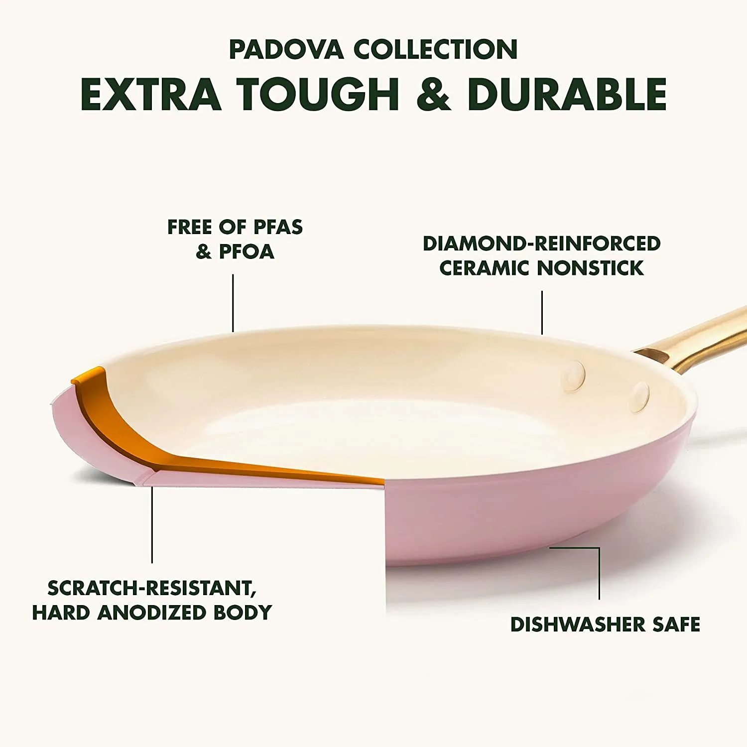 Upgrade your kitchen cookware with this pink ten-piece pot and pans set with gold handles.
