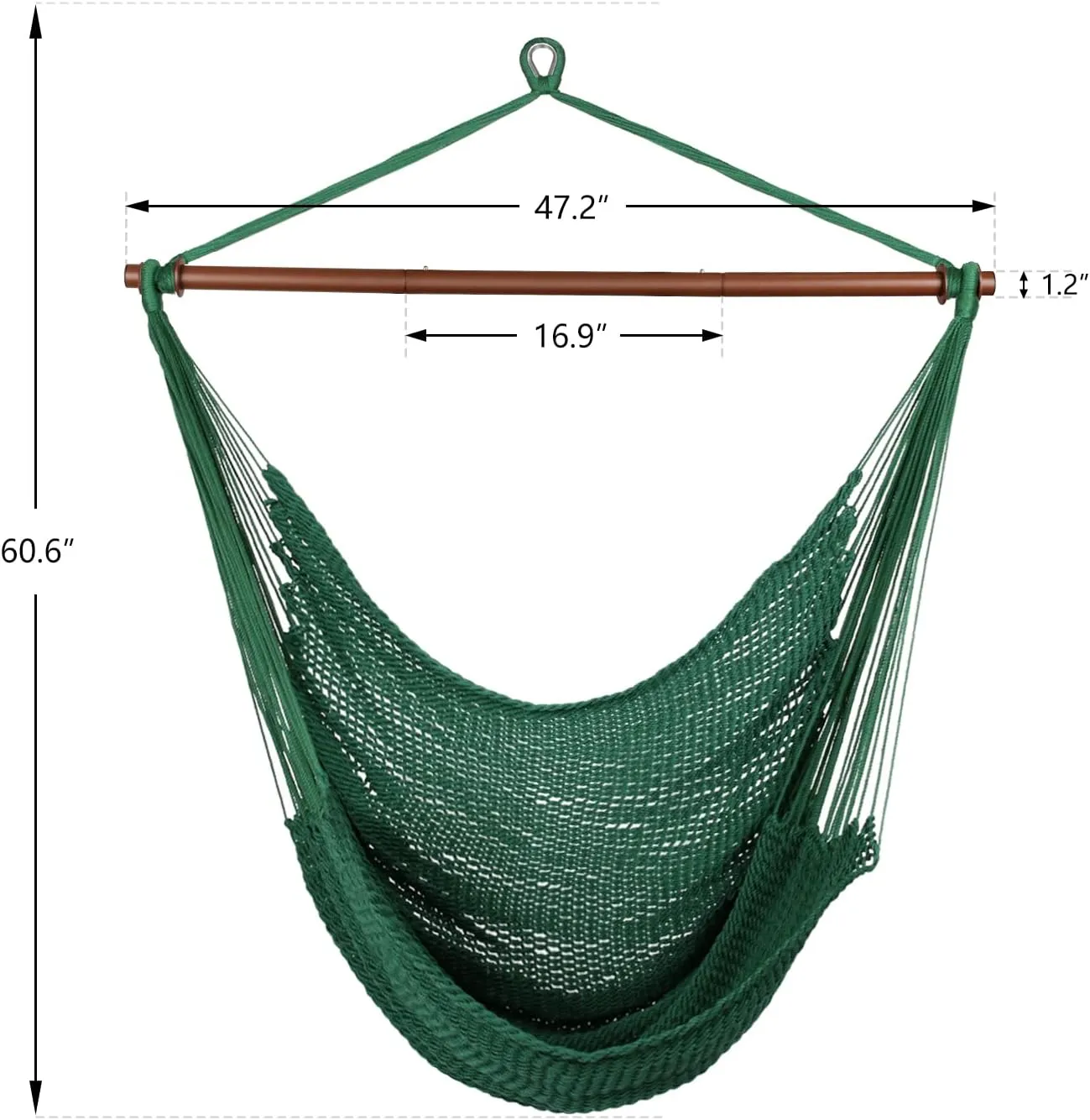 Upgraded Caribbean Hammock Chair with Detachable Metal Bar, Large Hammock Swing Chair, XL Rope Hanging Chair for Outdoor Indoor, 330 LBS Weight Capacity, ForestGreen