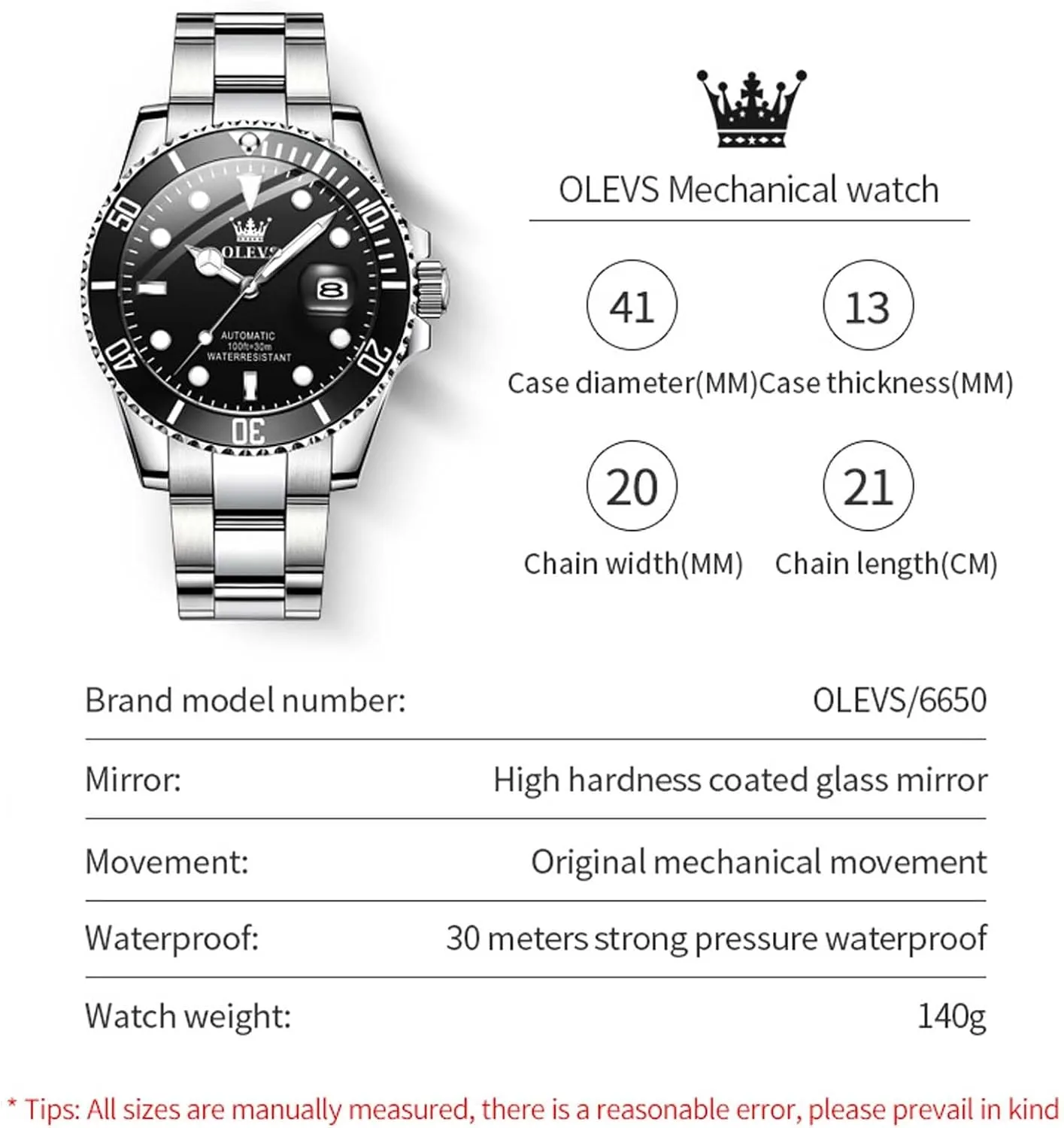 【Upgrade】OLEVS Men's Automatic Watches,Classic Business Big Face Self Winding Mechanical Watch with Date,Luxury Unidirectional Rotating Bezel Waterproof Large Luminous Pointer Watch for Men,Gold Silver Band